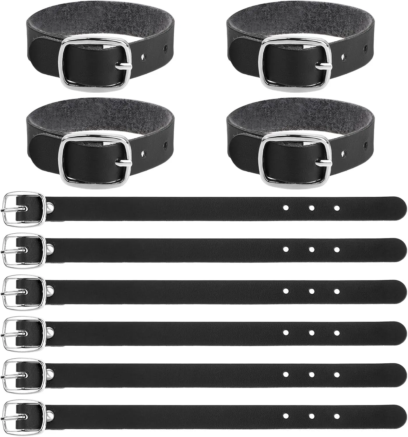 10 Pack PU Leather Luggage Labels - 8x1/2 Inch Black Leather Luggage Tag Loops with Metal Buckle for Suitcase, Briefcase, Backpacks and Travel Hanging