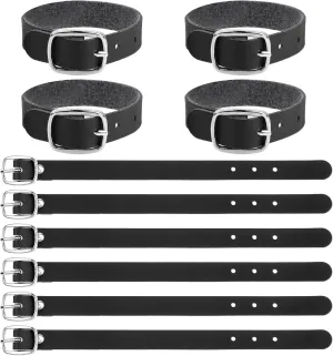 10 Pack PU Leather Luggage Labels - 8x1/2 Inch Black Leather Luggage Tag Loops with Metal Buckle for Suitcase, Briefcase, Backpacks and Travel Hanging