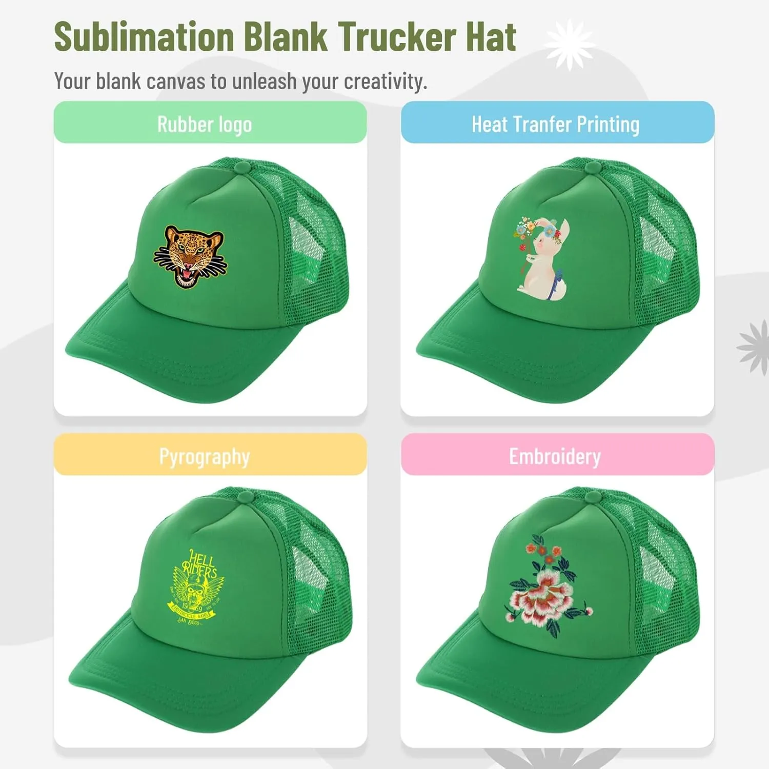 10 PCS Sublimation Blank Trucker Hats, Plain Baseball Caps with Adjustable Back Strap Unisex Mesh Caps for Men and Women DIY