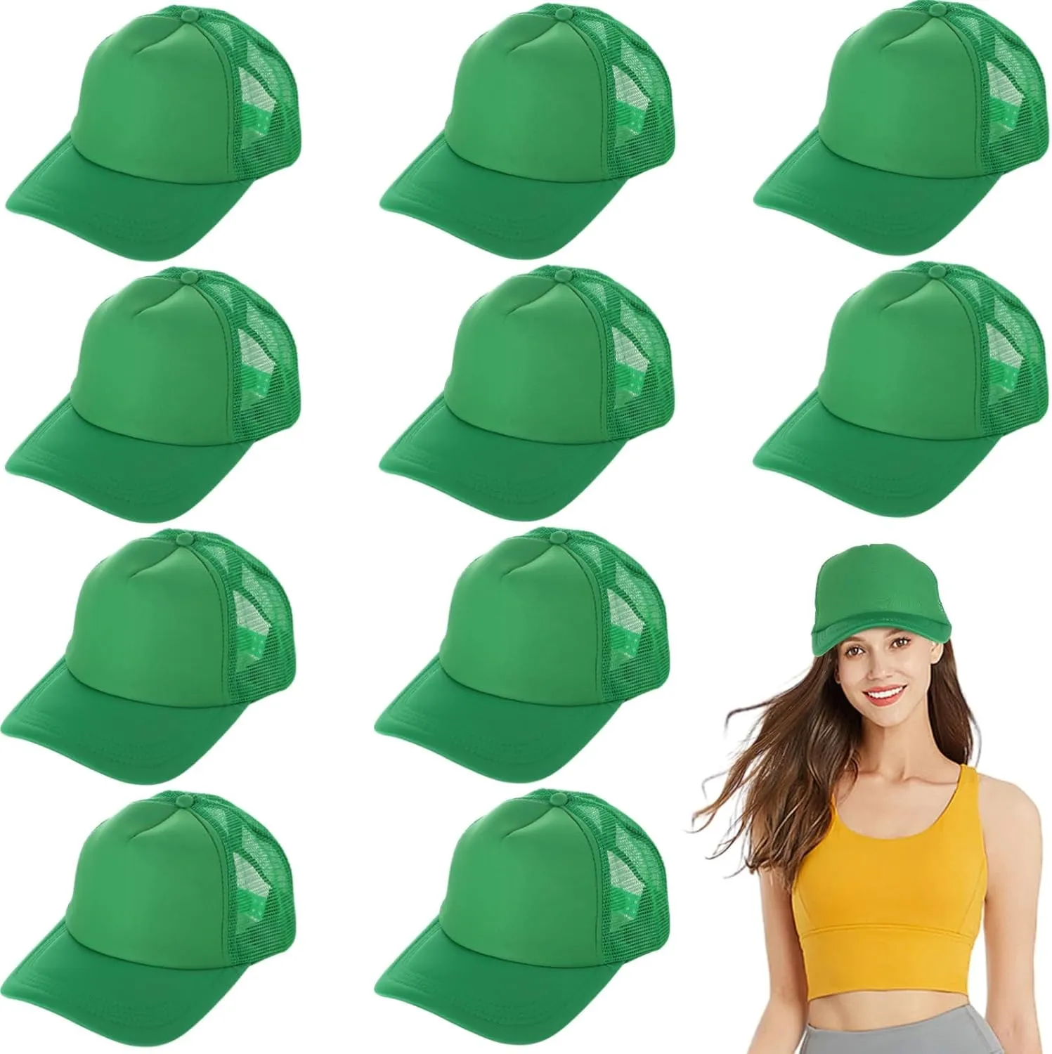 10 PCS Sublimation Blank Trucker Hats, Plain Baseball Caps with Adjustable Back Strap Unisex Mesh Caps for Men and Women DIY