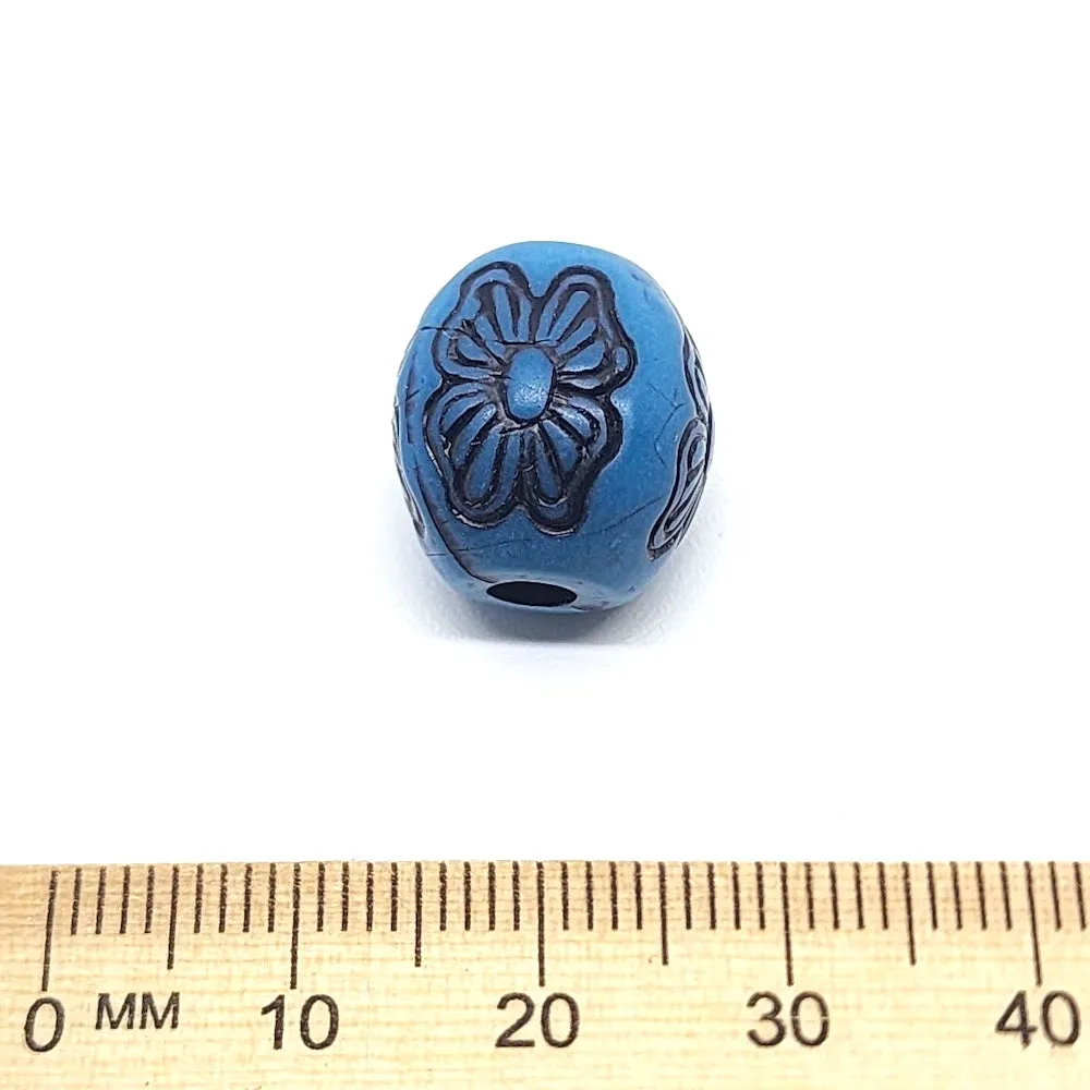 15x14mm Rounded Rectangle (10) - Blue w. Black - South Western Style Vintage Beads