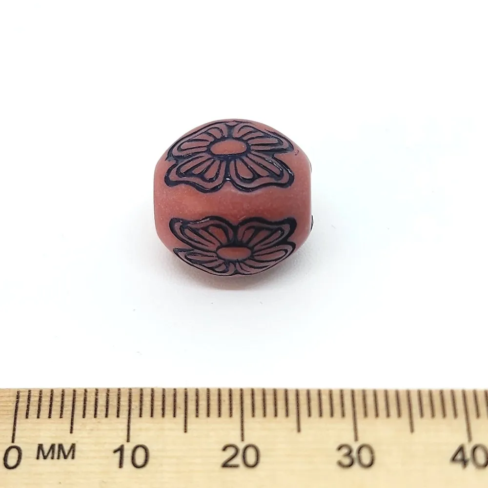 15x14mm Rounded Rectangle (10) - Brown w. Black - South Western Style Vintage Beads