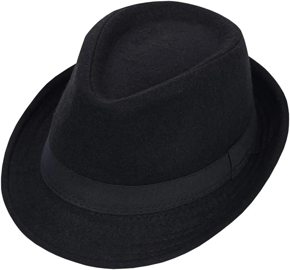 1Pcs Wide Brim Fedora Jazz Hat Manhattan Structured Trilby Felt Cap Classic Unisex Wool Blend Flat Church Cap for Men (M)