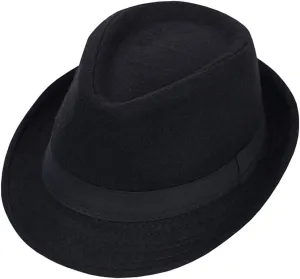 1Pcs Wide Brim Fedora Jazz Hat Manhattan Structured Trilby Felt Cap Classic Unisex Wool Blend Flat Church Cap for Men (M)