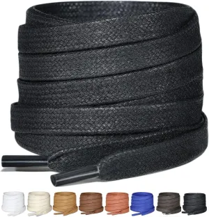 2 Pairs Flat Waxed Cotton Shoelaces, 1/4" Wide Laces for Boots & Casual Shoes