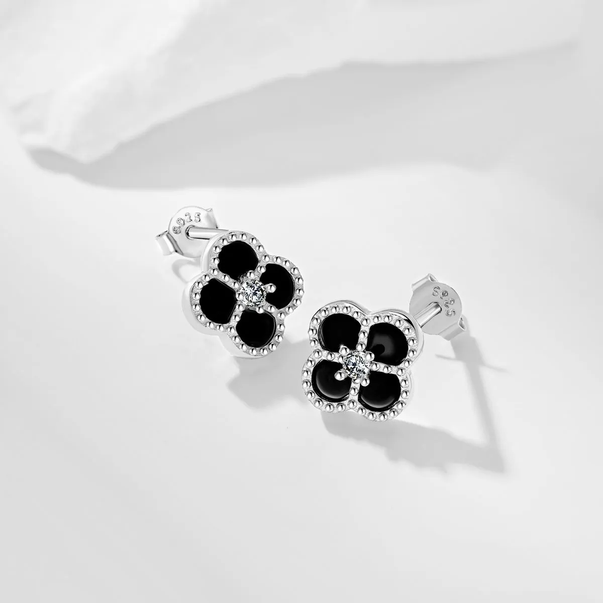Black Onyx Clover Stud Earrings