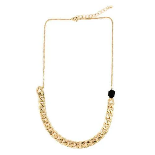 Black Stone Embellished Chunky Chain Drop Necklace