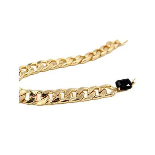Black Stone Embellished Chunky Chain Drop Necklace