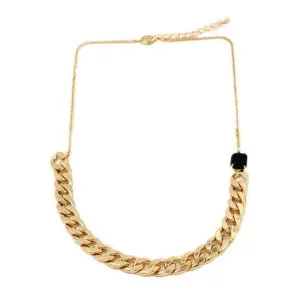 Black Stone Embellished Chunky Chain Drop Necklace