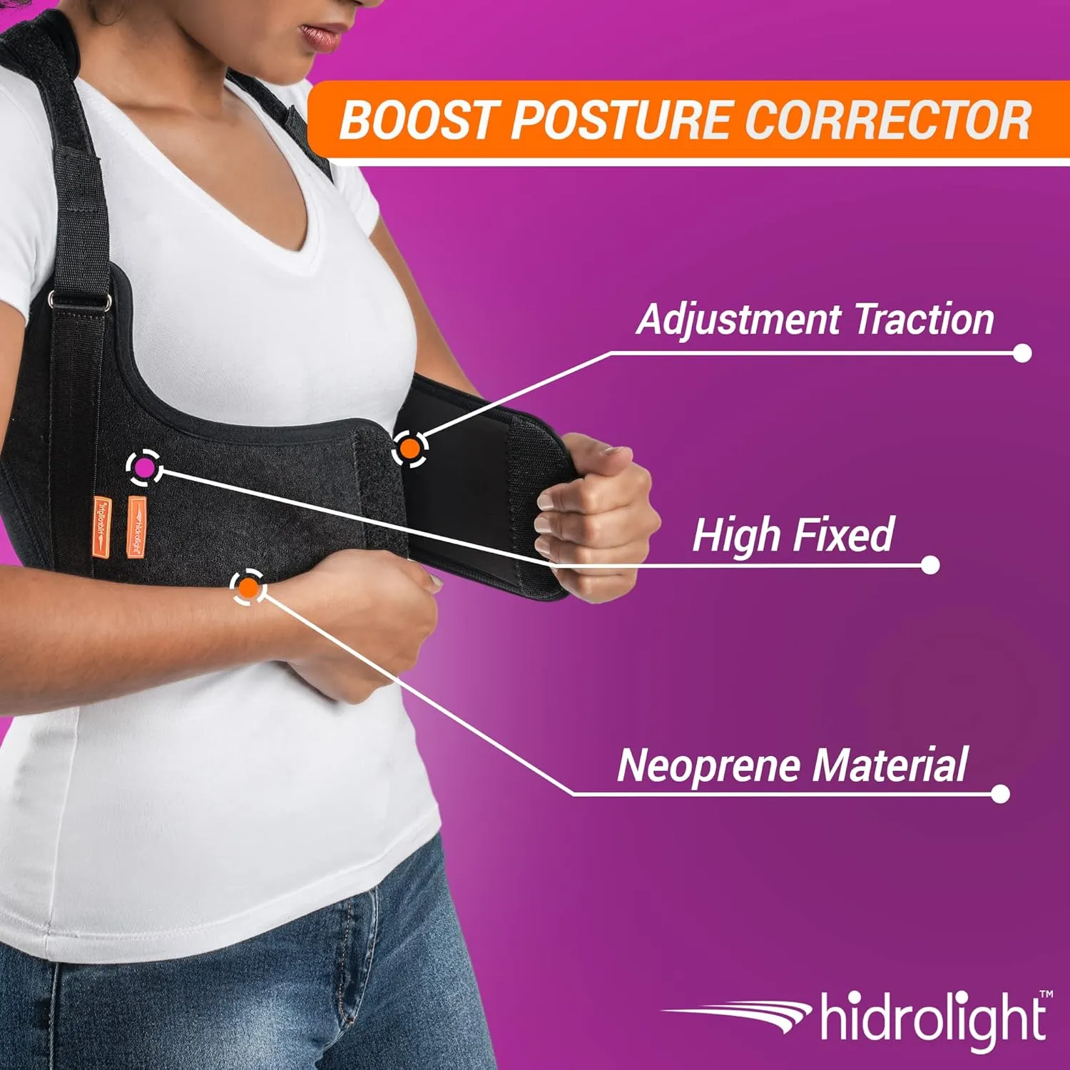 Boost Upper Back Brace - Adjustable Posture Corrector for Women and Men, Pain Relief, Back Support Belt, Neck Hump Corrector - Posture Adjustment, Physiotherapy Treatment - Black, Medium
