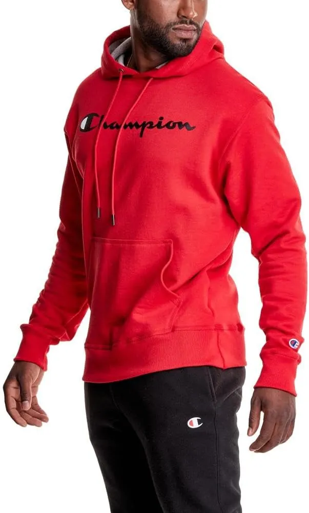 Champion Men's Powerblend Fleece Hoodie, Hooded Sweatshirt For Men, Script (Reg. or Big & Tall)