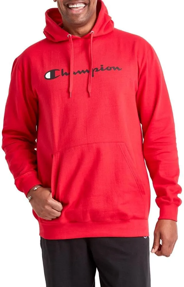 Champion Men's Powerblend Fleece Hoodie, Hooded Sweatshirt For Men, Script (Reg. or Big & Tall)