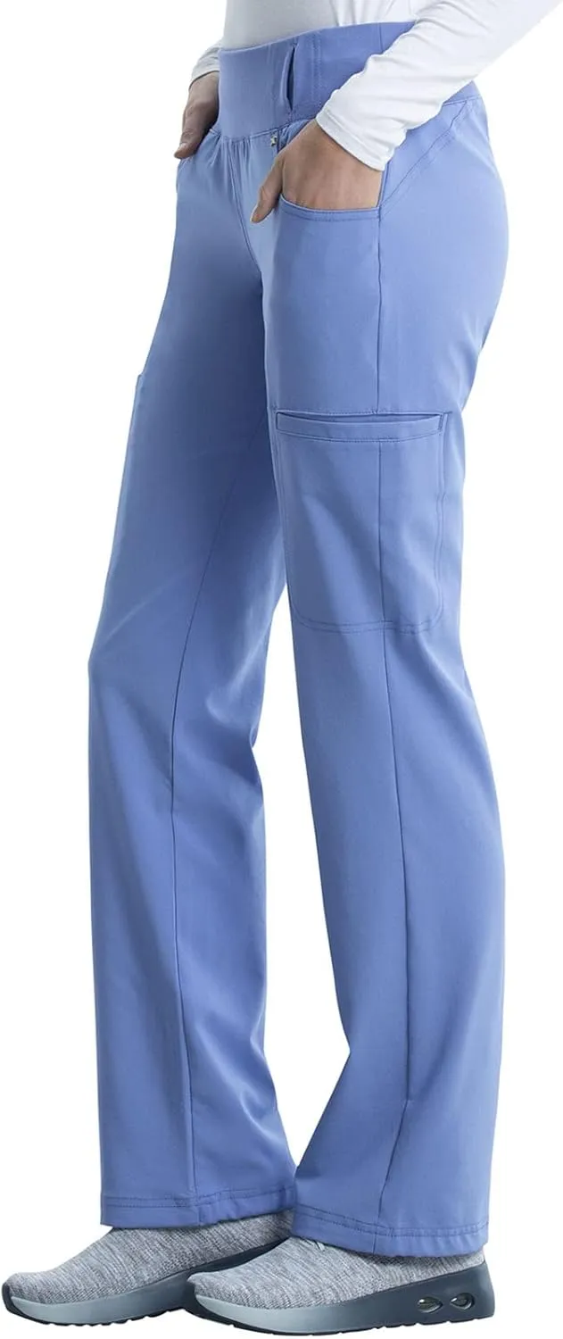 Cherokee Scrubs for Women Mid Rise Straight Leg Scrub Pants For Women Pull-on Bottoms with 6 Pockets & 360 Stretch - CK002