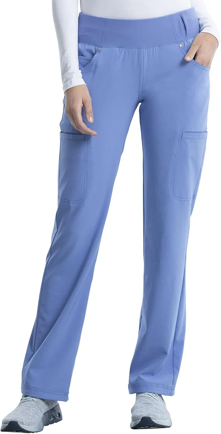 Cherokee Scrubs for Women Mid Rise Straight Leg Scrub Pants For Women Pull-on Bottoms with 6 Pockets & 360 Stretch - CK002