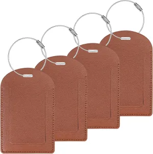 Gloppie Luggage Tags 4 Pack TSA Approved Luggage Tag for Suitcase PU Leather Travel Bag Tags Name Tags with Privacy Cover Brown