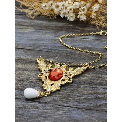 Golden Cut Out Crystal Stone Teardrop Necklace