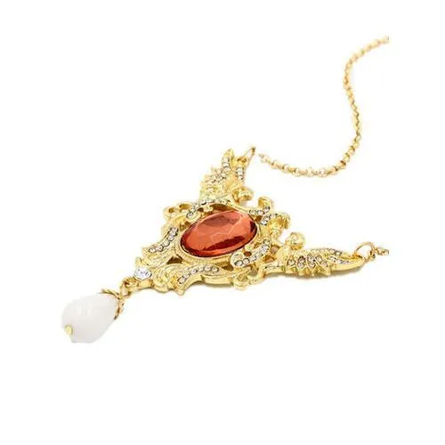 Golden Cut Out Crystal Stone Teardrop Necklace