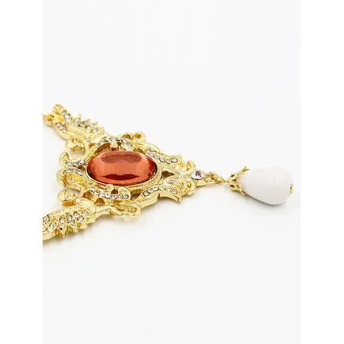 Golden Cut Out Crystal Stone Teardrop Necklace
