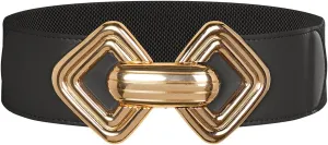 GRACE KARIN Womens Wide Elastic Belt Stretch Leather Belt Gold Buckle Belts for Dress S-XXL