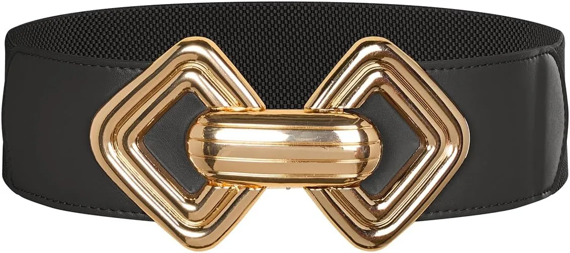 GRACE KARIN Womens Wide Elastic Belt Stretch Leather Belt Gold Buckle Belts for Dress S-XXL