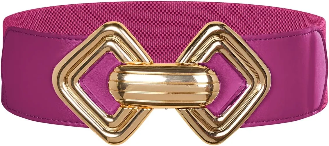 GRACE KARIN Womens Wide Elastic Belt Stretch Leather Belt Gold Buckle Belts for Dress S-XXL