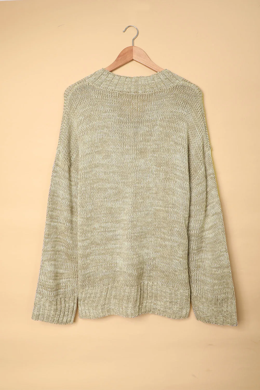 Gray V neck Drop Shoulder Knitted Sweater