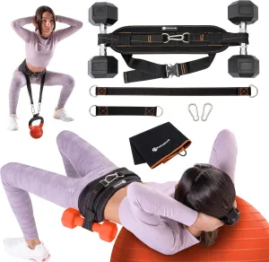 Hip Thrust Belt for Women & Men  Heavy Duty Glute Workout Equipment for Dumbbell, Kettlebell & Plate Exercises  Supports 300 lbs  Weighted Dip Belt for Home & Gym Workouts, Fits All Body Types