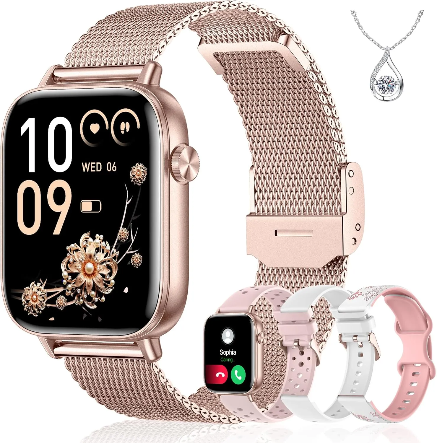 Iaret Smart Watch for Women, 1.83" HD Fitness Tracker with 4 Bands, Answer/Make Calls, Heart Rate/Sleep/SpO2/Step Tracking, 100  Sport Modes, Android/iPhone Compatible Gift (Rose Gold)