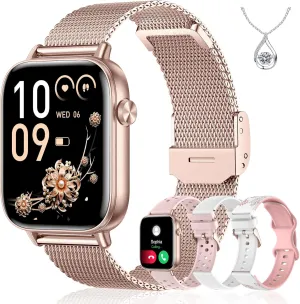 Iaret Smart Watch for Women, 1.83" HD Fitness Tracker with 4 Bands, Answer/Make Calls, Heart Rate/Sleep/SpO2/Step Tracking, 100  Sport Modes, Android/iPhone Compatible Gift (Rose Gold)