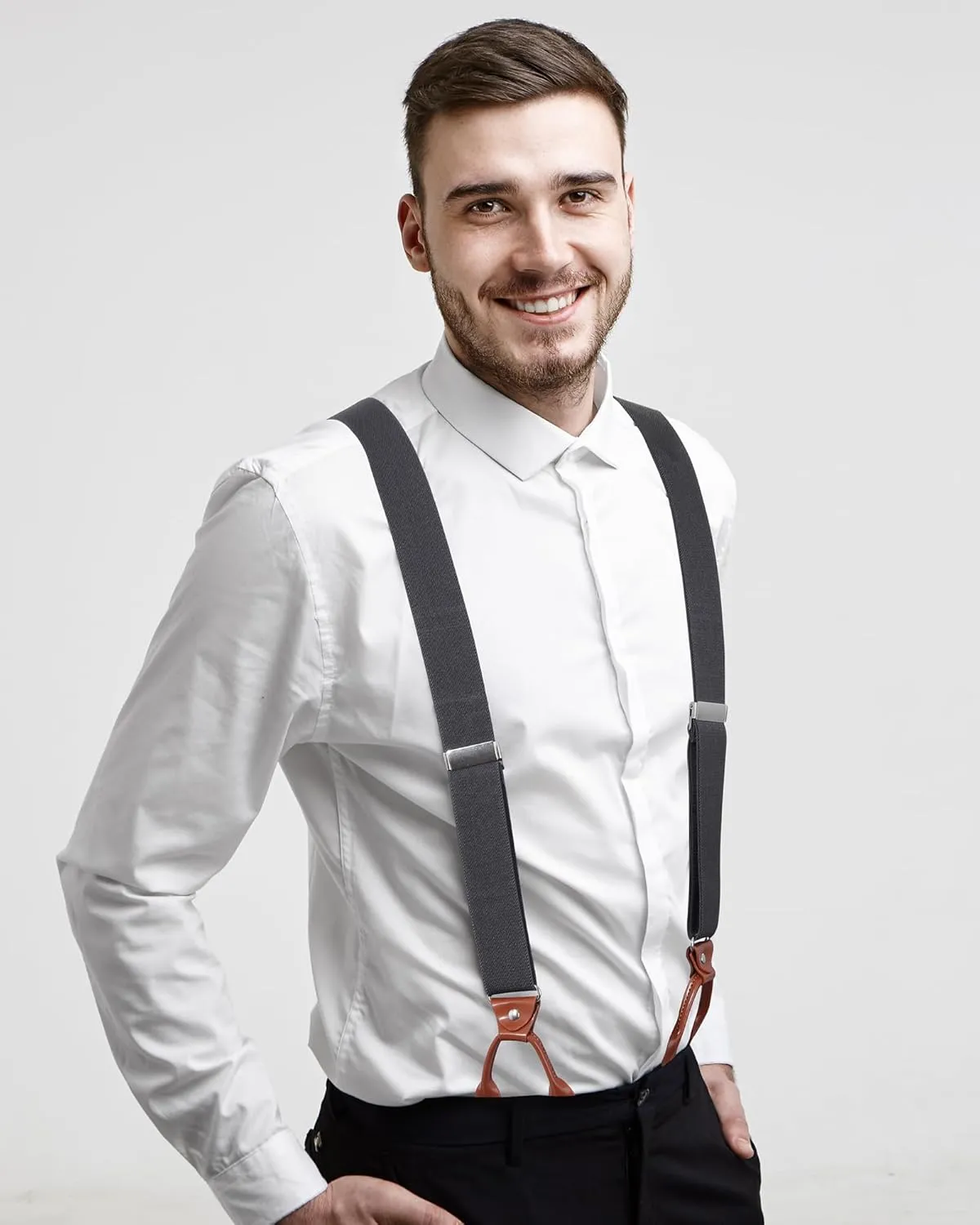 Kajeer Button End Suspenders for Men, Y-Back Adjustable Elastic Heavy Duty Suspender 1.3 Inches Wide with 8 Buttons