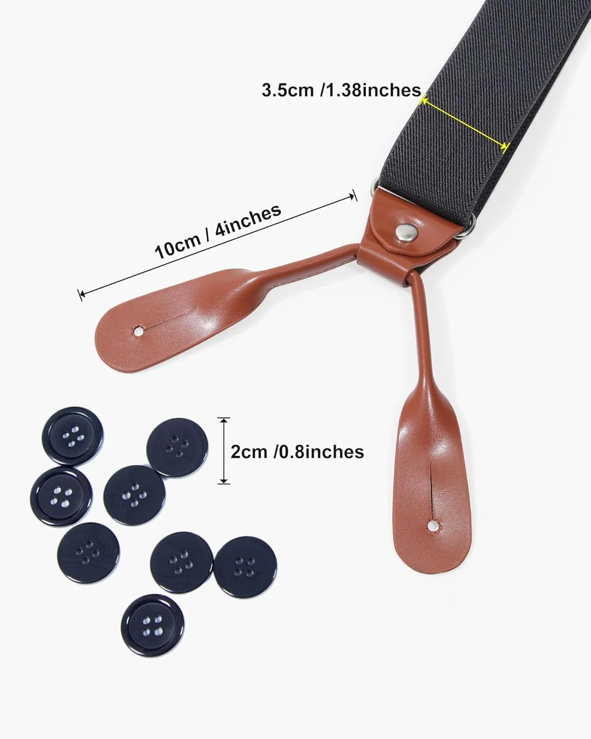Kajeer Button End Suspenders for Men, Y-Back Adjustable Elastic Heavy Duty Suspender 1.3 Inches Wide with 8 Buttons
