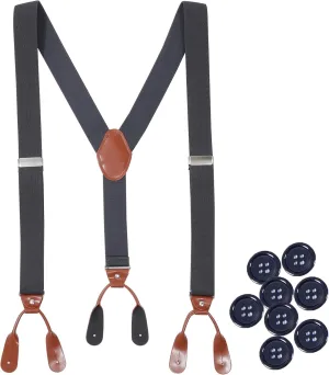 Kajeer Button End Suspenders for Men, Y-Back Adjustable Elastic Heavy Duty Suspender 1.3 Inches Wide with 8 Buttons