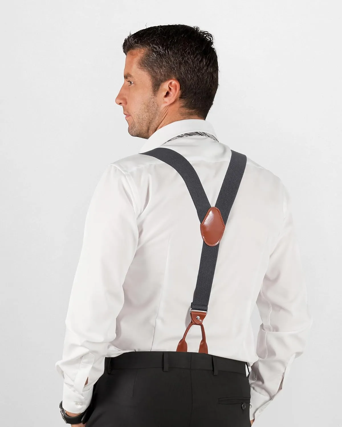 Kajeer Button End Suspenders for Men, Y-Back Adjustable Elastic Heavy Duty Suspender 1.3 Inches Wide with 8 Buttons