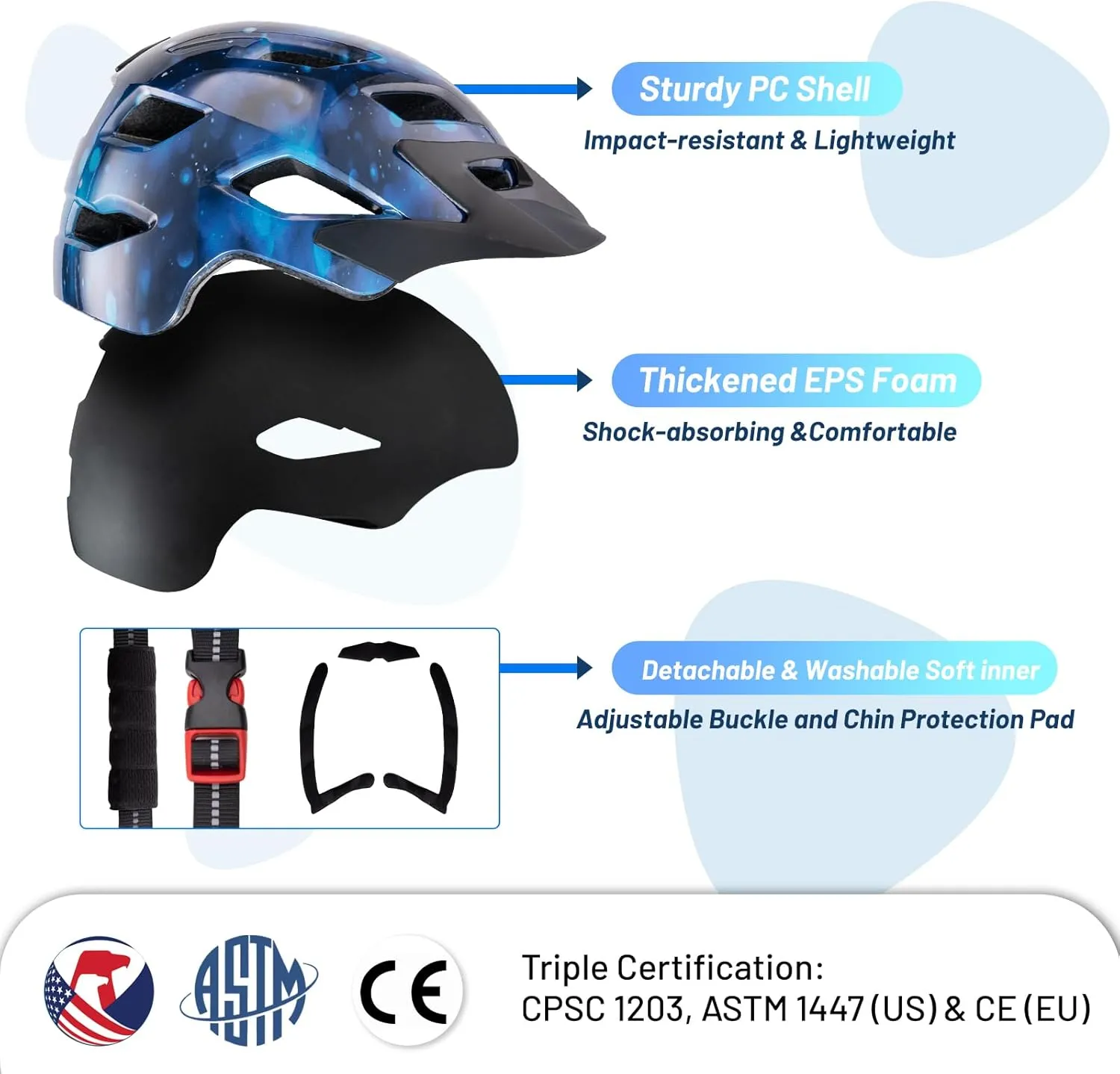 Kids Bike Helmet for Boys & Girls Ages 3-5-8-14,Lightweight Adjustable Bicycle Helmet with Visor & Reflective StrapCPSC Certified for Cycling, Skating, Scooters, from Toddler to Youth2 Sizes