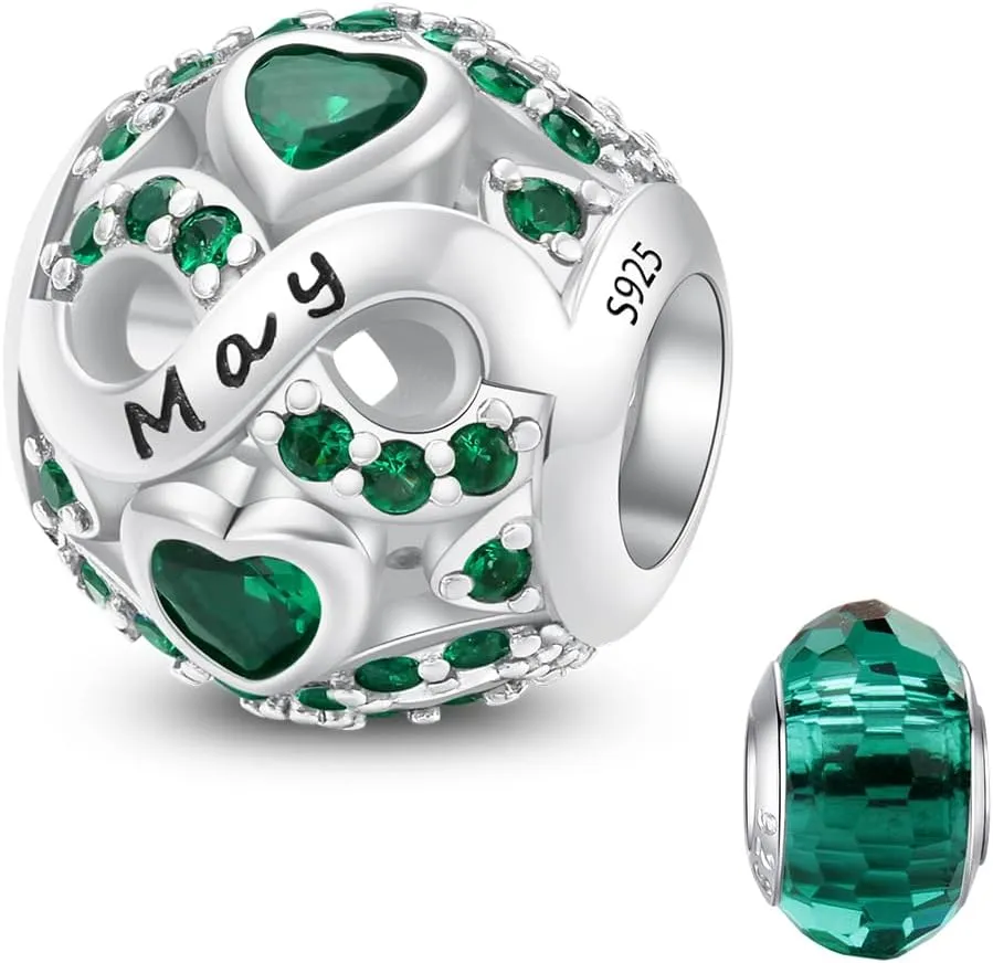 LNQOBU Birthstone Charm 925 Sterling Silver for Bracelets or Necklace With 5A Cubic Zirconia Birthday Charm Mother's Day Gifts (With One Spacer Beads)