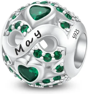 LNQOBU Birthstone Charm 925 Sterling Silver for Bracelets or Necklace With 5A Cubic Zirconia Birthday Charm Mother's Day Gifts (With One Spacer Beads)