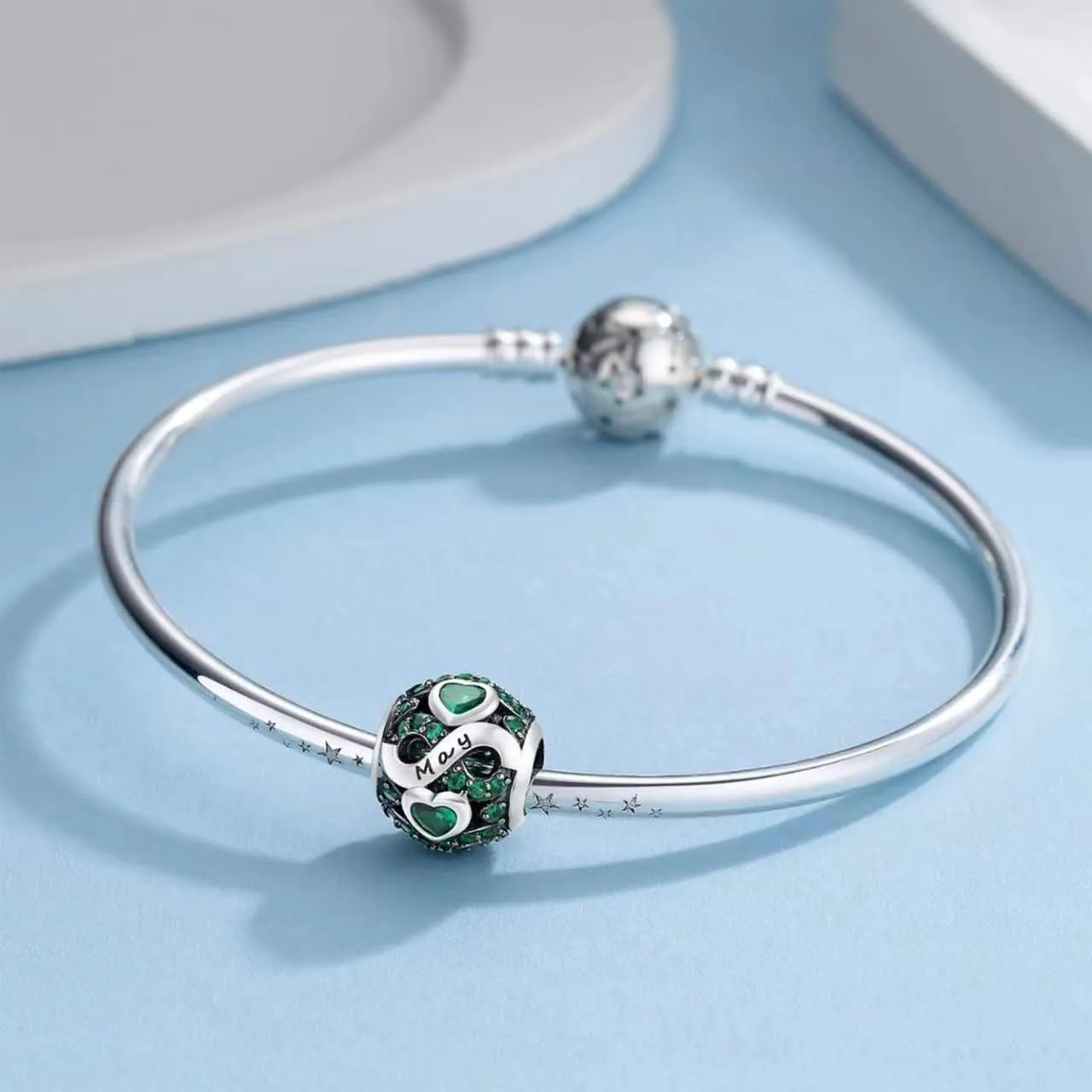 LNQOBU Birthstone Charm 925 Sterling Silver for Bracelets or Necklace With 5A Cubic Zirconia Birthday Charm Mother's Day Gifts (With One Spacer Beads)