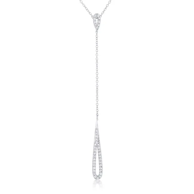 LOVCIA Stylish Chrisette Rhodium Lariat Necklace with 0.4ct CZ Stones