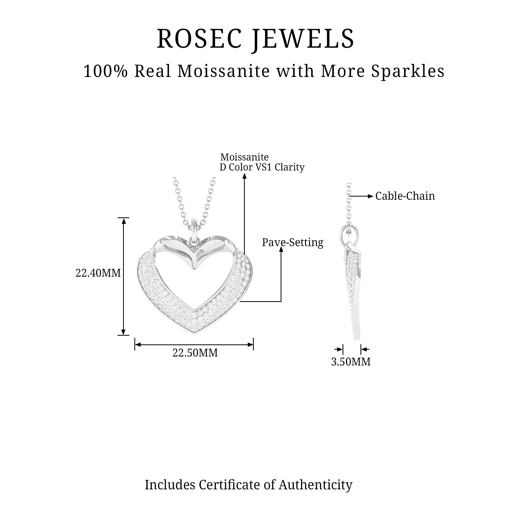 Moissanite Open Heart Bridal Pendant Necklace