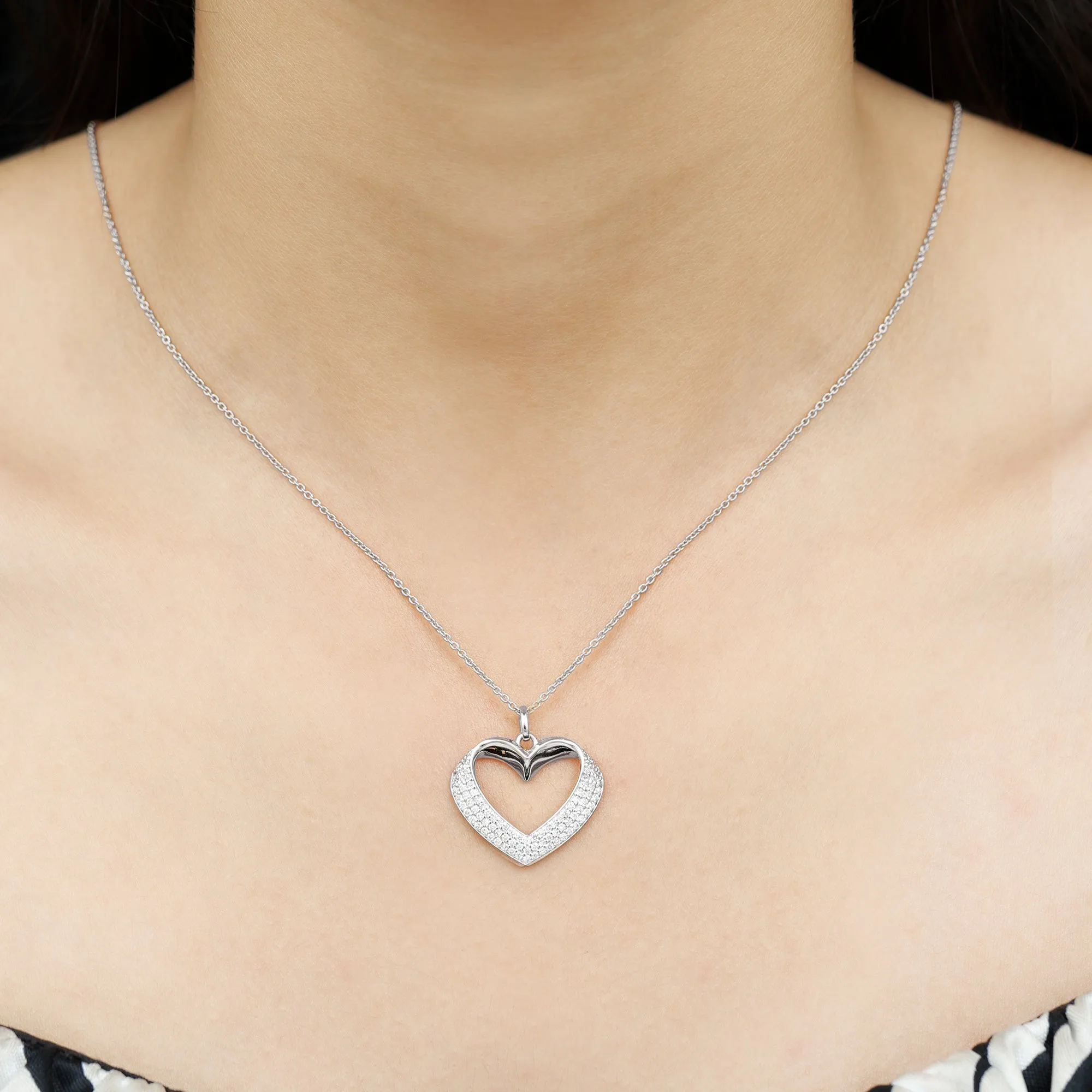Moissanite Open Heart Bridal Pendant Necklace