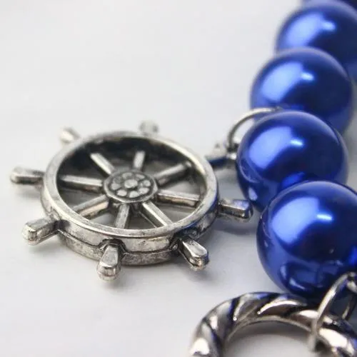 Navy Pearly Anchor Pendant Necklace