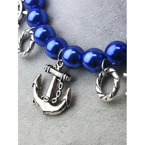 Navy Pearly Anchor Pendant Necklace