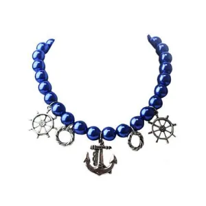 Navy Pearly Anchor Pendant Necklace