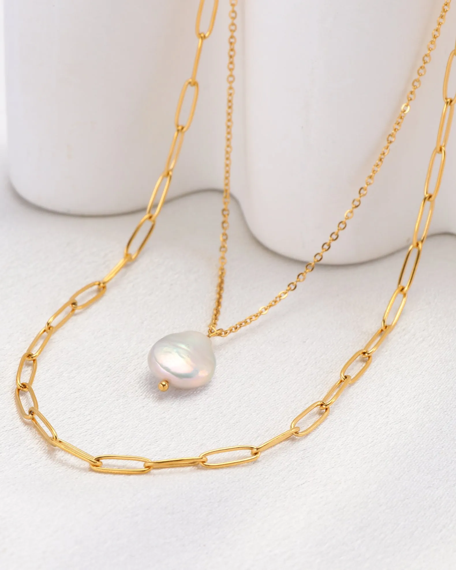 Perrie Pearl Gold Layered Chain Necklace
