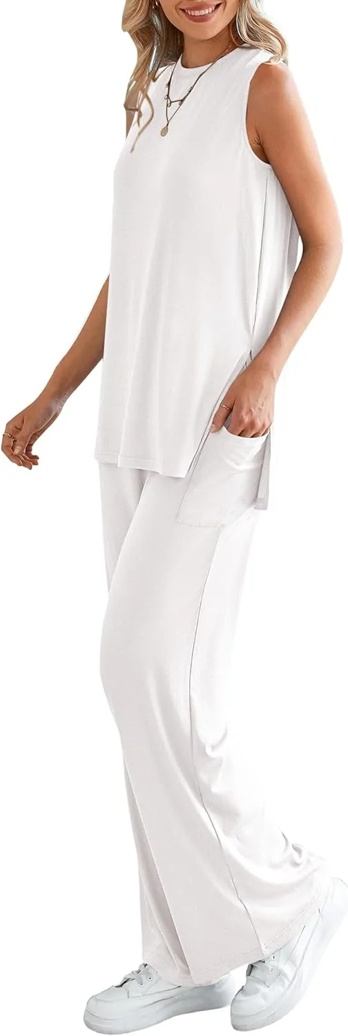 PRETTYGARDEN Women's Summer 2 Piece Set 2025 Loose Tank Top Wide Leg Pants Casual Matching Lounge Travel Outfits Tracksuit