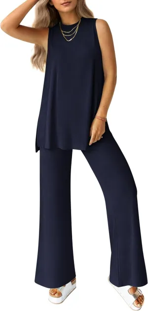PRETTYGARDEN Women's Summer 2 Piece Set 2025 Loose Tank Top Wide Leg Pants Casual Matching Lounge Travel Outfits Tracksuit