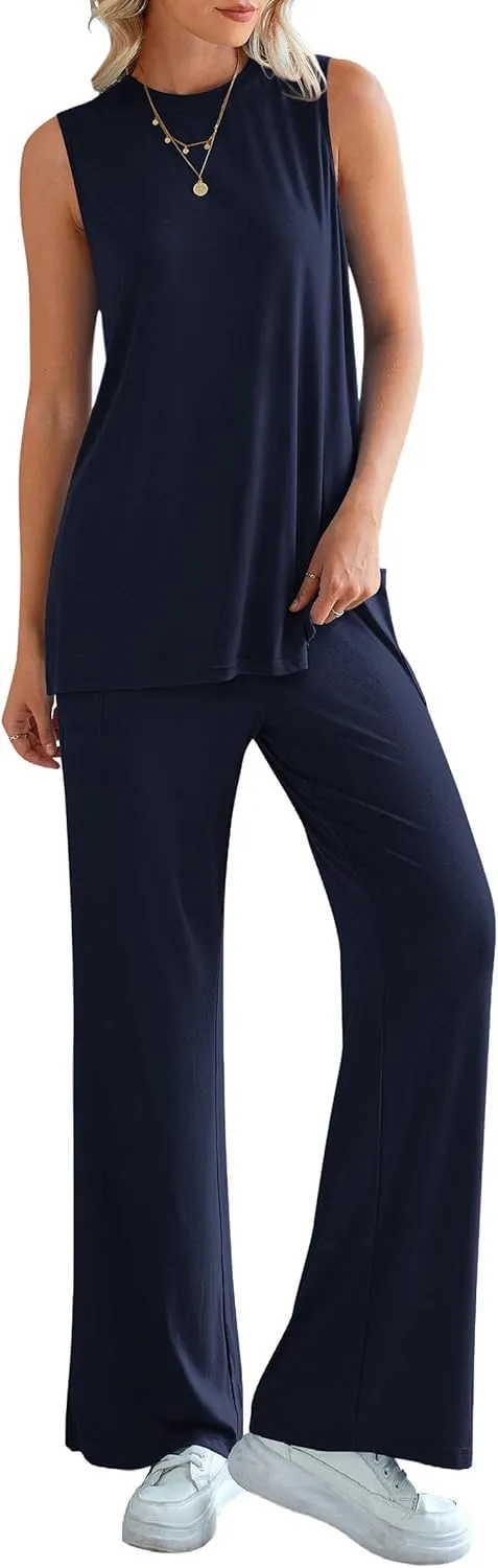 PRETTYGARDEN Women's Summer 2 Piece Set 2025 Loose Tank Top Wide Leg Pants Casual Matching Lounge Travel Outfits Tracksuit