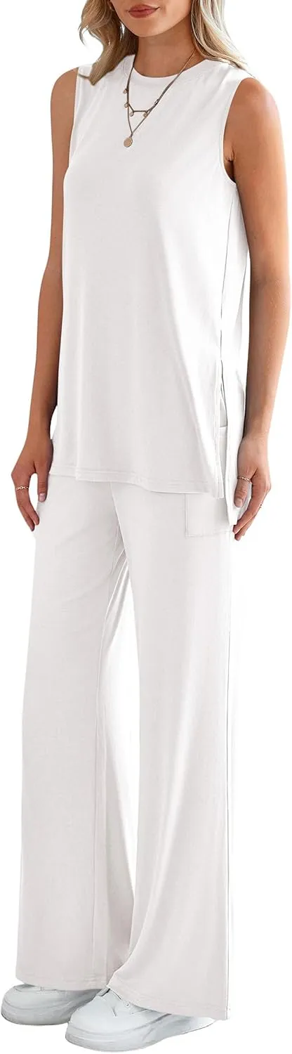 PRETTYGARDEN Women's Summer 2 Piece Set 2025 Loose Tank Top Wide Leg Pants Casual Matching Lounge Travel Outfits Tracksuit