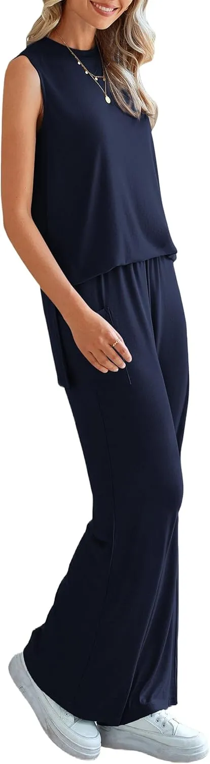 PRETTYGARDEN Women's Summer 2 Piece Set 2025 Loose Tank Top Wide Leg Pants Casual Matching Lounge Travel Outfits Tracksuit