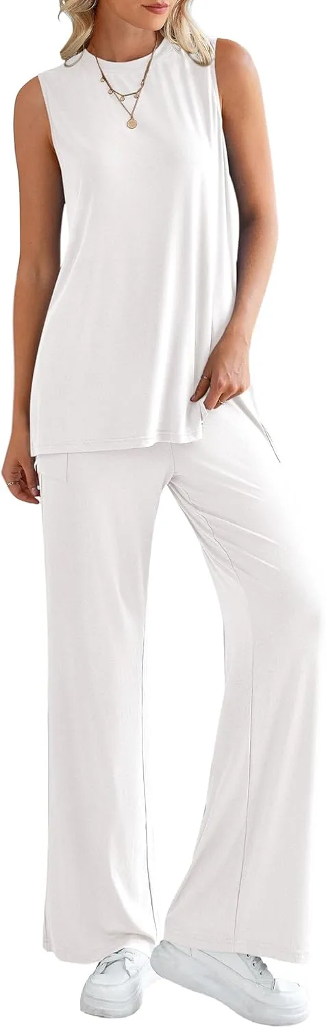 PRETTYGARDEN Women's Summer 2 Piece Set 2025 Loose Tank Top Wide Leg Pants Casual Matching Lounge Travel Outfits Tracksuit